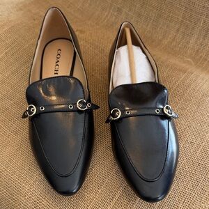 Coach Black Leather Flats with Gold Accents, Never worn, size 10